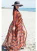 Kvinnors badkläder 2024 Kvinnor Beach Tunic Blus Chiffon Print Cardigan Oversize Robe Holiday Dress Beachwear Bikini Sun Protection