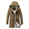 Men's Trench Coats Autumn And Winter Korean Style Men Cardigan Mid-length Coat Hooded Solid Jacket Casual Windbreaker Male