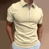 T-shirts pour hommes Été et automne T-shirt à manches courtes Hommes Vêtements 2024 Mode Casual Slim Ajustement Solide Couleur Rayé Zippé Revers Top