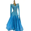 Stage Wear Robe de salle de bal personnalisée couleur de vague laminée eau diamant maille grand ourlet Tango valse adulte professionnel vêtements