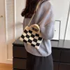 Abendtaschen Schwarz-Weiß-Karo Gestrickte Damentasche Koreanische Messenger Y2K Häkeln Seil Schulter Stricken Tote Handtasche Kleine Satchel