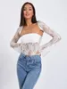 T-shirts Femmes Femmes Dentelle Tube Tops Mesh See-Through Col Bateau Bustier Tank Summer Bandeau avec manches longues Bolero Shrugs