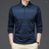 Men's T Shirts Spring And Autumn Striped T-shirt Long-sleeve Shirt Thin Style Ice Silk Lapel Casual Long-sleeved Polo