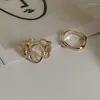 Cluster Rings 2 PCS Ring Set Hollow Out Opening Creative Elegant Couple For Women Party Valentine's Gift Statement Geometry Jewelry