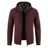 Mannen Truien 2024 Herfst Winter Mannen Fleece Vest Met Capuchon Gebreide Warme Sweatercoat Effen Kleur Casual Trui Jas Man