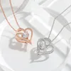 Hanger Kettingen Dubbel Hart Ingelegd Zirkoon Ketting Voor Vrouwen Elegante Rose Goud Kleur Sleutelbeen Keten Klassieke Zilveren Kleur Mode-sieraden