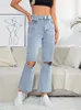 Jeans da donna Denimcolab 2024 Pantaloni dritti a vita alta Moda Foro Donna Fidanzato allentato Donna Streetwear Cut-Out Pantaloni in denim