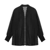 Women's Knits Women Fashion Cardigan Solid Color Jacquard Long Sleeve Open Front Sheer Coat Outerwear Casual Loose Tops