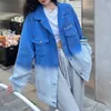 سترات نسائية Qing Mo Women Long Sleeves Blue Denim Coat Lorouse Wild-Phaded Tie Tie Print Letter Lraterient 2024 Autumn LHX1057A