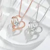 Pendanthalsband Dubbelhjärta inlagda zirkonhalsband för kvinnor Elegant Rose Gold Color ClaVicle Chain Classic Silver Color Fashion Jewelry