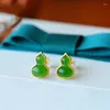 Dingle örhängen naturlig Hetian Jade Green Gourd Stud S925 Sterling Silver Retro Personlighet Fu Lu EarDrop Jewelry Women