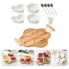 Set di stoviglie 1 set di piatti da portata divisi in ceramica con vassoio in legno per snack e antipasti