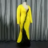 Casual Dresses Luxury Yellow For Women V Neck Full Sleeve Asymmetric Ankle Length Elegant Female Birthday Party Dinner Vestidos Mujer