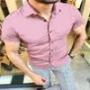 Männer Casual Hemden Sommer Strand Herren Einfarbig Slim Kurzarm Tops Hemd Für Männliche Tägliche Freizeit Umlegekragen geknöpft