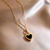 Anhänger Halsketten Koreanische Edelstahl Herz Halskette Für Frauen Schwarz Weiß Choker Schlüsselbein Kette Shell Hochzeit Geburtstag Schmuck Geschenk