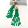 Y.ing 51 '' Odlat White Rice Pearl Green Jade Tassel CZ Pave Pendant Long Necklace 231229