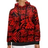 Dames Hoodies Polynesische Tribal Tongaanse Totem Tattoo Tonga Print Dames Volledig Diep Rood Bloemenpatroon Herfst Winter Hip Hop Hoody Met schroefdraad