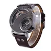 Relógios de pulso Top Oulm Relógios Masculinos Aço Inoxidável Big Face Dual Time Couro Quartz Watch Men Uhren Herenhorloge