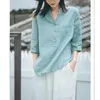 Women's Blouses Summer Ethnic Style Cotton Linen Pullover Shirt 3/4 Sleeve Comfortable Solid Color Top Women Vintage Blouse LJ216