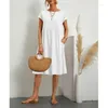 Casual Dresses Summer A-Line Short Sleeve Boho Cotton Linen Dress Female Loose Beach Bohemian Clothes Vintage Solid Bodycon Women