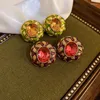 Stud Earrings Medieval Vintage Rhinestone Round For Women French Court Style Light Luxury Party Jewelry