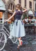 Вечерние платья Robe De Soriee Атласное платье трапециевидной формы с кружевными аппликациями для выпускного вечера 2024 Небесно-голубое короткое вечернее платье для Sweet 15 Celebrity Wear