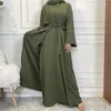 Etniska kläder 2pc Set Muslim Woman Minimalist Matching Outfits Abaya Kimono Dubai Turkish Modesty Casual Ramadan Set Dress