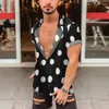 Camicie casual da uomo Moda Uomo Pantaloncini a pois Manica Spiaggia Hawaii Risvolto Bottone Camicetta estiva Maschile Streetwear Camisas Hombre