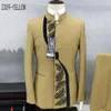 Mode Men's Casual Boutique Chinese Stand Collar Tunic Design Suit 2 Piece Set Blazers Jacket PAYS Pants Byxor 231229