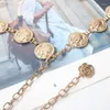 Paski Woman Pas Fashion Antique Gold Round Portret Monety Rzeźbiony metalowy łańcuch talii z akcesorium z dżinsową sukienką Designer Thin