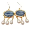 Natural Blue Kyanite Freshwater White Rice Pearl Dangle Hook Earrings 231229