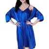 Men's Thermal Underwear Womens Long Robe Kimono Nightdress Pajamas Sleepwear Set Faux Silk Summer Bath