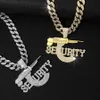 Hip Hop Men Rapper Diamond Pendant Necklace Shiny Seurity Letters Sniper Rifle Pendant Zircon Jewelry Night Club Accessory Sweater Cuban Chain 18inch 1958