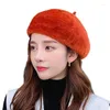 Bérets hiver fausse fourrure laine béret chapeaux pour femmes français peintre chapeau filles couleur unie doux dame mode plat