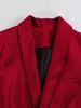 Kombinezony damskie 2024 Spring Red Blazer for Women Vintage Velvet Single Button Fited Ladies Elegancka biuro Casual Long Rueve Kurtka