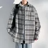 Jaquetas masculinas manga longa camisa xadrez impressão casaco de lã elegante jaqueta de lapela com bolsos solto ajuste single-breasted para o outono