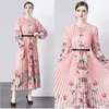 디자이너 Paisley Floral White Party Dress Long Sleeve Woman 디자이너 O-Neck Slim 우아한 프린트 핏 캐주얼 휴가 주름 드레스 2024 Spring Fall Runway Ballgown