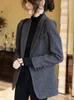 Women's Suits UNXX Gray Blazer Women Woolen Jacket Womens 2024 Autumn Winter Slim Design Clothing With Pockets