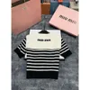 Women's Knits & Tees Mm Home 24 Early Spring Shawl Stripe Top Hooked Flower Pattern with Fashionable Letter Small V-neck Design Knitted