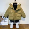 Men's Trench Coats 2024 Winter Boys Girls Jacket Children Clothing Keep Warm Cotton Thicken Kids Zipper Hooded Outerwear Plus Velvet Jackets