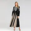 Ethnic Clothing Middle Eastern Fashion Embroidered Muslim Dress With Round Neck Long Sleeved Patchwork And Large Hem Abaya