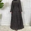 Ethnic Clothing Classic Floral Hem Tie Up Muslim Women's Middle Eastern Fashion Drawstring Dress Robe Femme Musulmane
