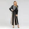 Ethnic Clothing Middle Eastern Fashion Embroidered Muslim Dress With Round Neck Long Sleeved Patchwork And Large Hem Abaya