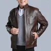 Men's Jackets Imitation Leather Jacket Long-sleeved Men Mid-aged Windproof Faux With Stand Collar Soft Plush