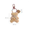 Nyckelringar Söt plyschbjörn Keychain Kawaii Plaid Animal Pendant med nyckelhållare för flickor Handväska Earphone Case Accessories