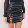 Rokken Sexy Cross Kokerrok Vrouwen Elegant Uitgehold Korte Herfst PU Leer Casual Split Hoge Taille Bodycon Zwart