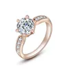 Bagues de cluster Classic Six Round Promesse Engagement pour femmes Rose Gold Argent Couleur Métal Blanc Zircon Bandes de mariage Bijoux de fête