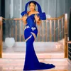 Royal Blue African Aso Ebi Abiti da ballo Illusion Sirena Organza Abiti da sera eleganti formali per donne nere Promdress Abiti da festa di compleanno Abito di fidanzamento AM310