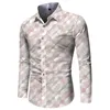 Men's Casual Shirts Mens Slim Fit Print Long Sleeve Lapel Button Down Shirt Party T Dress Up Band Collar Cardigan