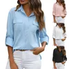 Women's Blouses Women Shirts 2024 Spring Double Pockets Long Sleeve Solid Color Blouse Tops Vintage Casual Turn-down Collar Button Up Shirt